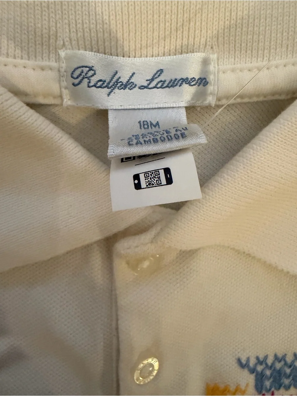 Ralph Lauren Cream Baby Polo Dress with Embroidered Detail